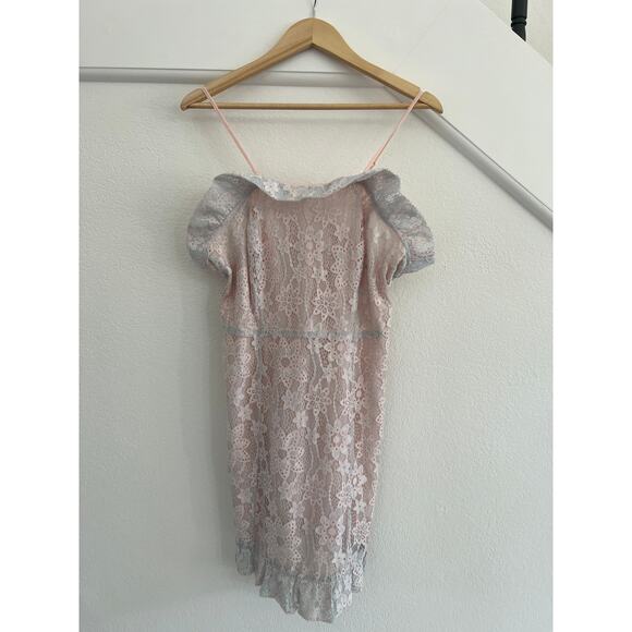 BCBGeneration Babydoll Mini Dress Pink Floral Lace Size 12 Coquette Romantic - Picture 1 of 14